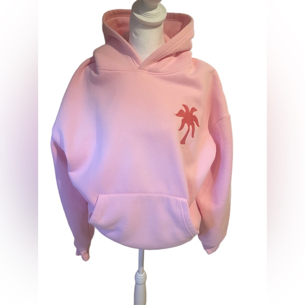 Pink Palm Puff Light Pink Hoodie with Palm Design